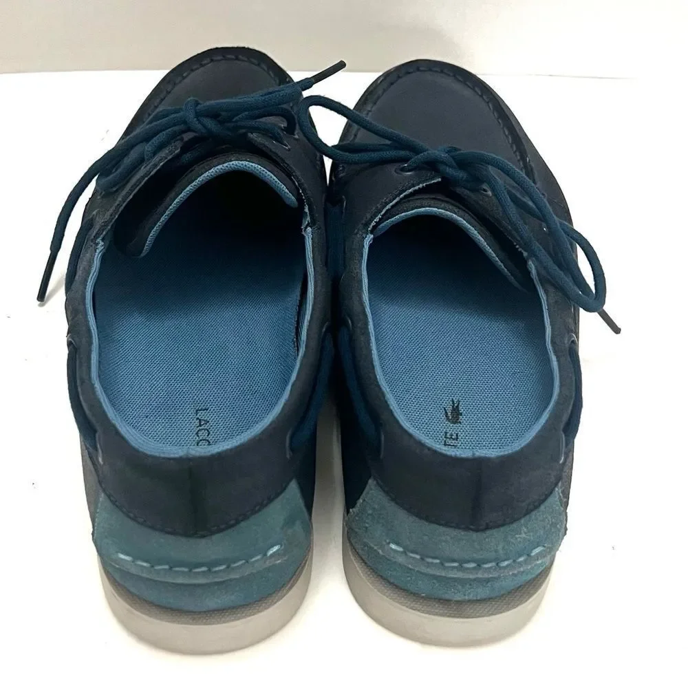 Lacoste Navire Leather Boat Shoes Men Sz 9.5 Blue Preppy Designer Casual Coastal